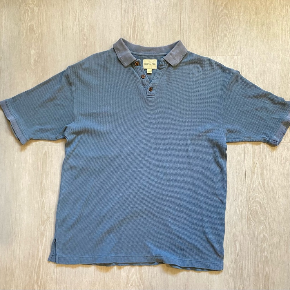 Vintage Joseph & Feiss Silk Slate Blue Polo Shirt Adult Size Large